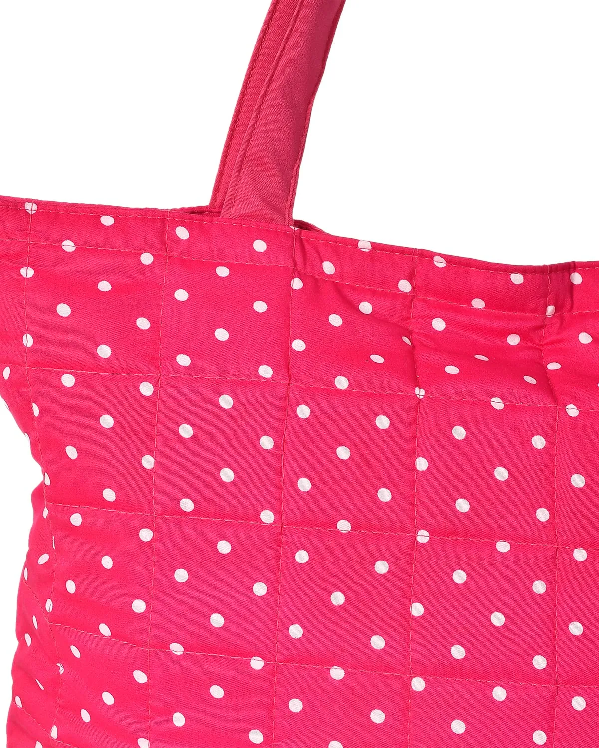 Heart Home Multipurposes Dot Printed Cotton Shoulder Bag/Tote Bag/Handbag/Lunch Bag with Carrying Handle- Pack of 2 (Pink)-50HH01169