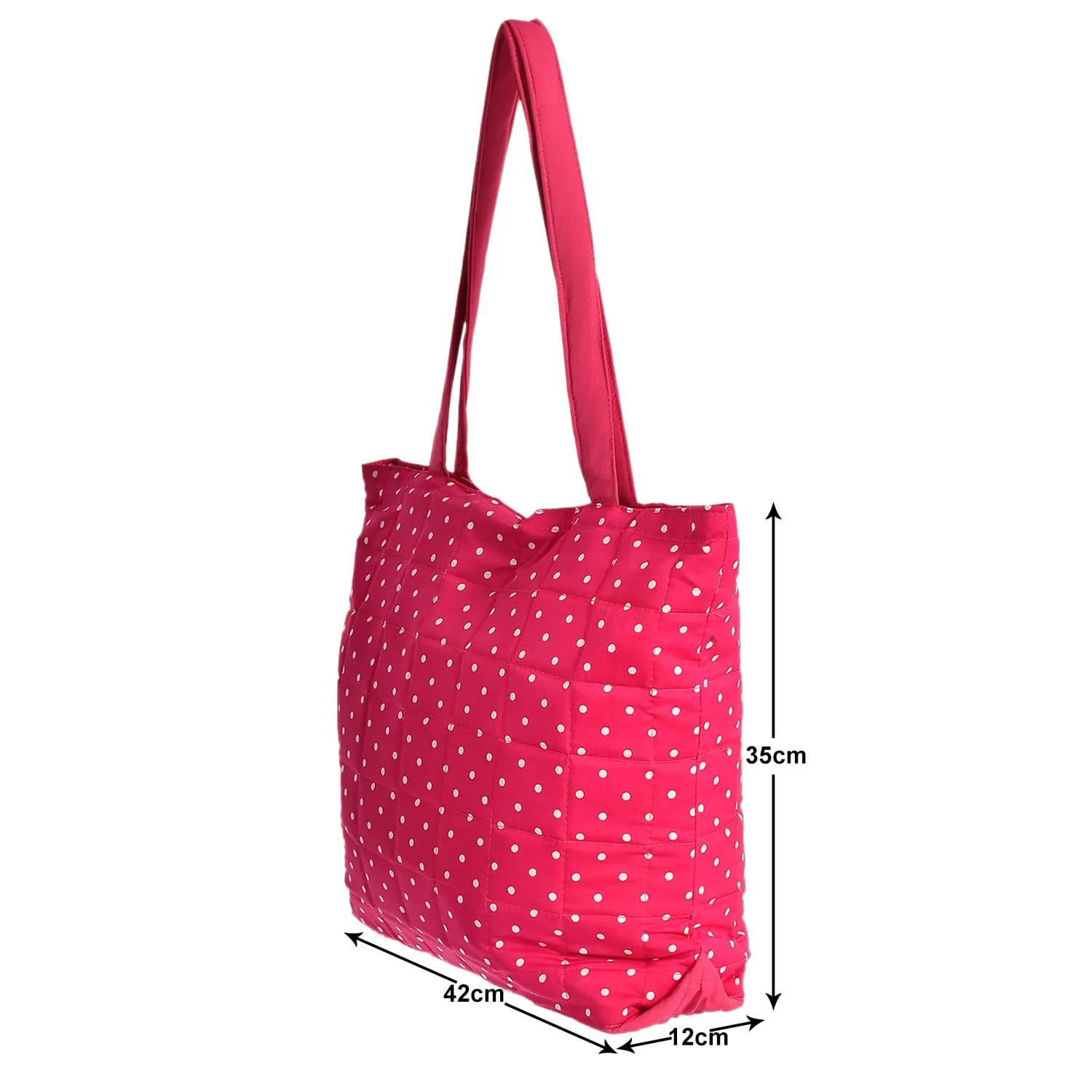 Heart Home Multipurposes Dot Printed Cotton Shoulder Bag/Tote Bag/Handbag/Lunch Bag with Carrying Handle- Pack of 2 (Pink)-50HH01169