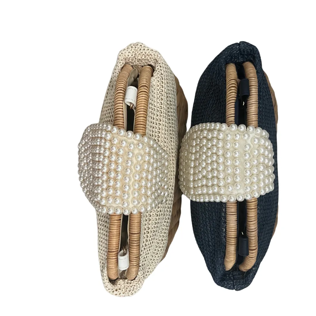 Hyacinth Straw & Pearl Clutch (Blue)