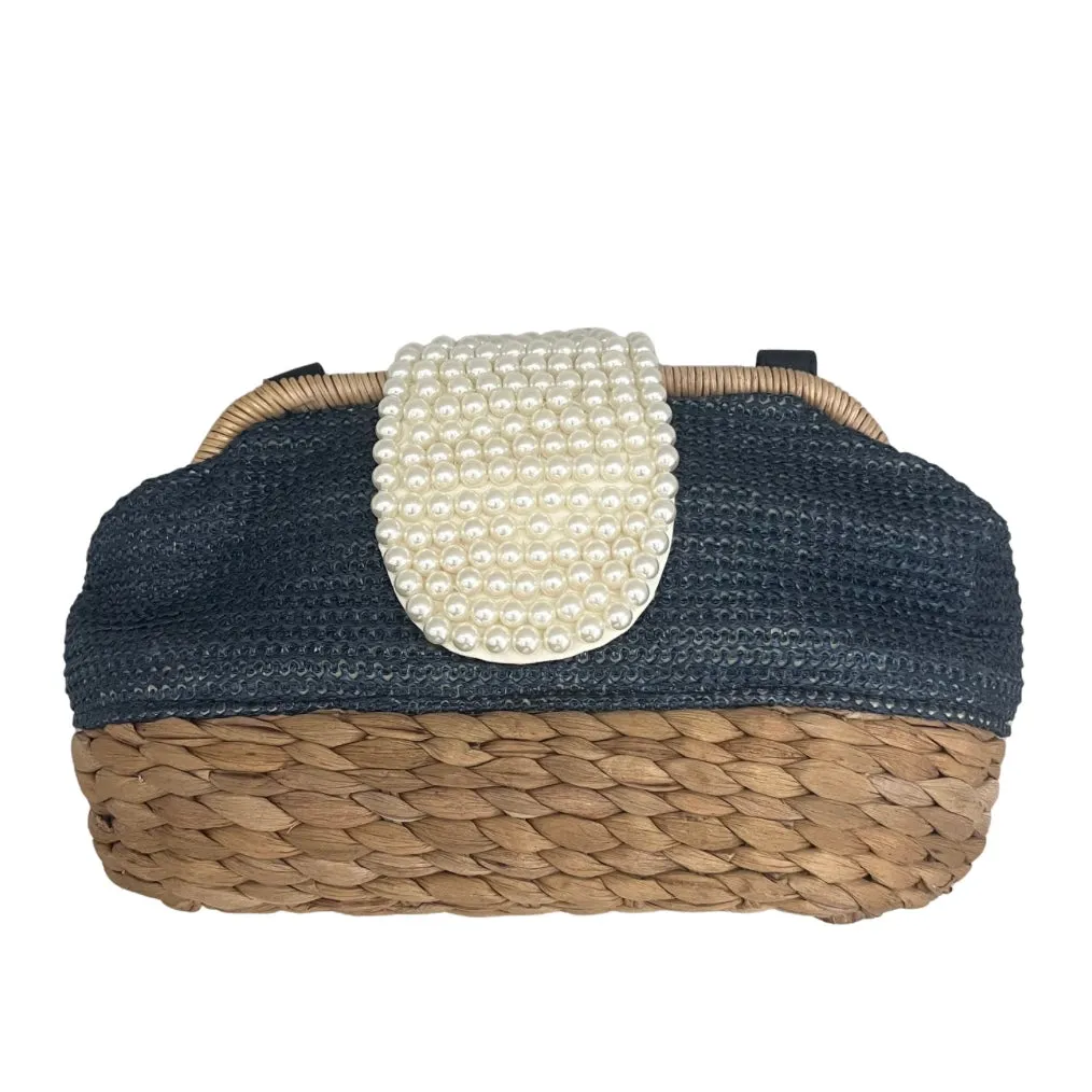 Hyacinth Straw & Pearl Clutch (Blue)
