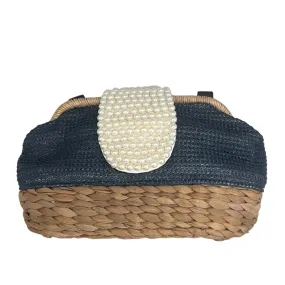 Hyacinth Straw & Pearl Clutch (Blue)