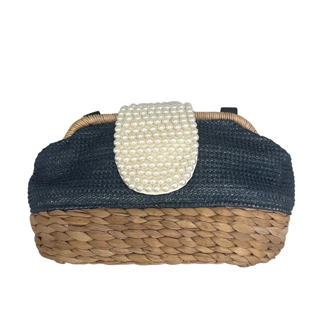 Hyacinth Straw & Pearl Clutch (Blue)