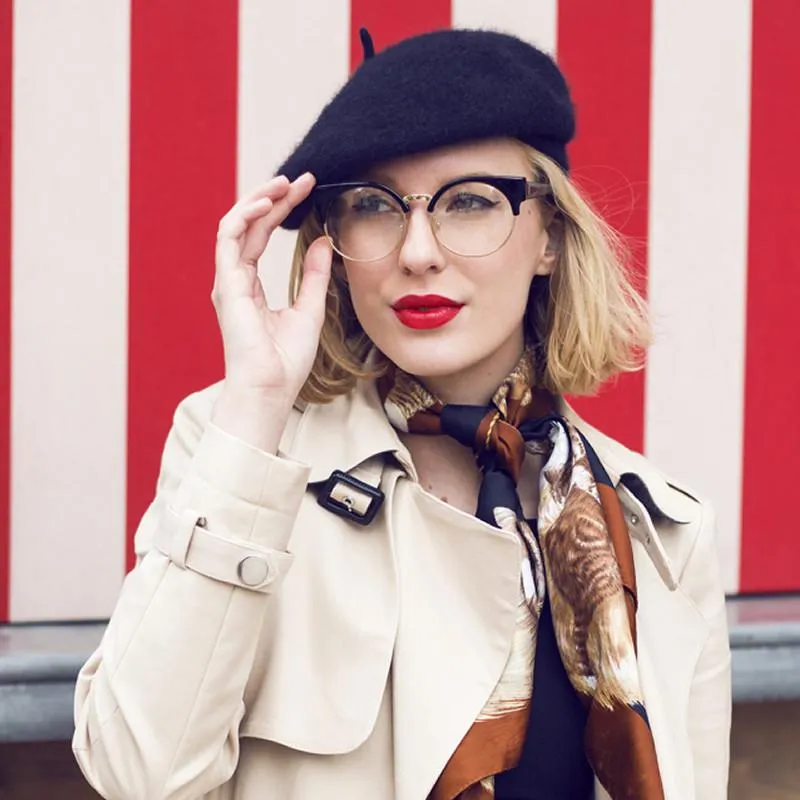 Indie Hipster Round Cat Eye Clear Lens Half Frame Glasses