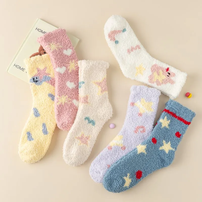 Kawaii Socks Coral Fleece Women's Winter Floor-Length Socks Cozy Cute and Bestselling for the Winter