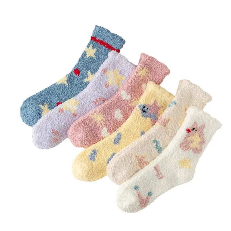 Kawaii Socks Coral Fleece Women's Winter Floor-Length Socks Cozy Cute and Bestselling for the Winter