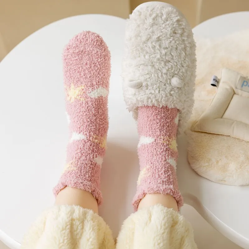Kawaii Socks Coral Fleece Women's Winter Floor-Length Socks Cozy Cute and Bestselling for the Winter