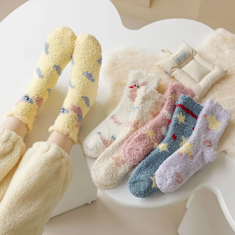 Kawaii Socks Coral Fleece Women's Winter Floor-Length Socks Cozy Cute and Bestselling for the Winter