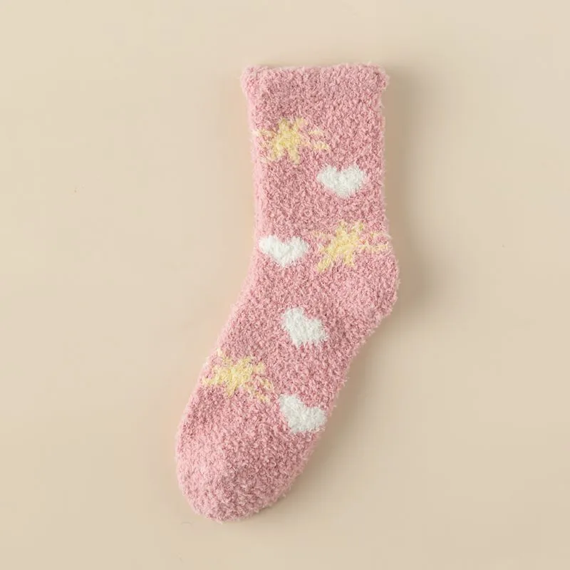 Kawaii Socks Coral Fleece Women's Winter Floor-Length Socks Cozy Cute and Bestselling for the Winter
