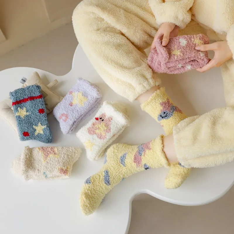 Kawaii Socks Coral Fleece Women's Winter Floor-Length Socks Cozy Cute and Bestselling for the Winter