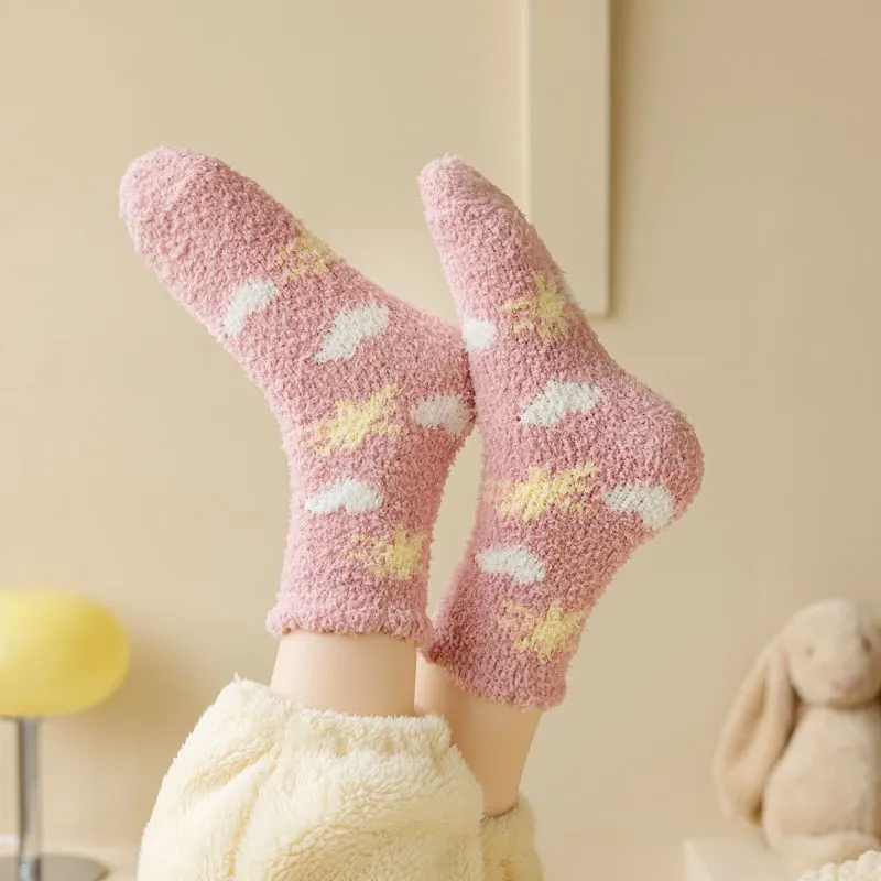 Kawaii Socks Coral Fleece Women's Winter Floor-Length Socks Cozy Cute and Bestselling for the Winter