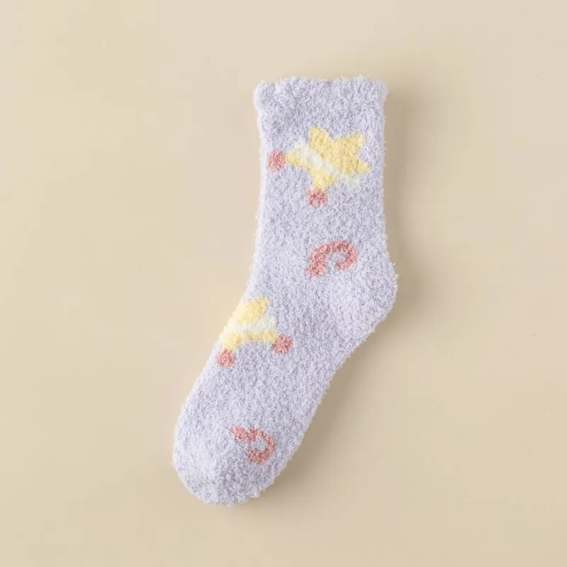 Kawaii Socks Coral Fleece Women's Winter Floor-Length Socks Cozy Cute and Bestselling for the Winter