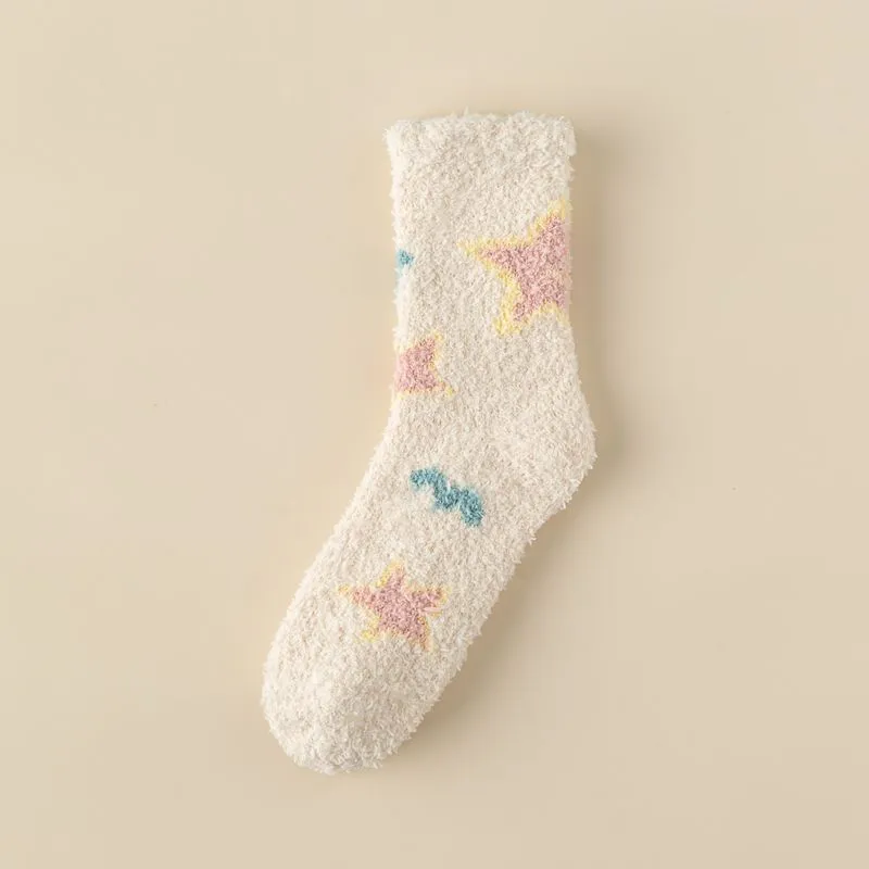 Kawaii Socks Coral Fleece Women's Winter Floor-Length Socks Cozy Cute and Bestselling for the Winter