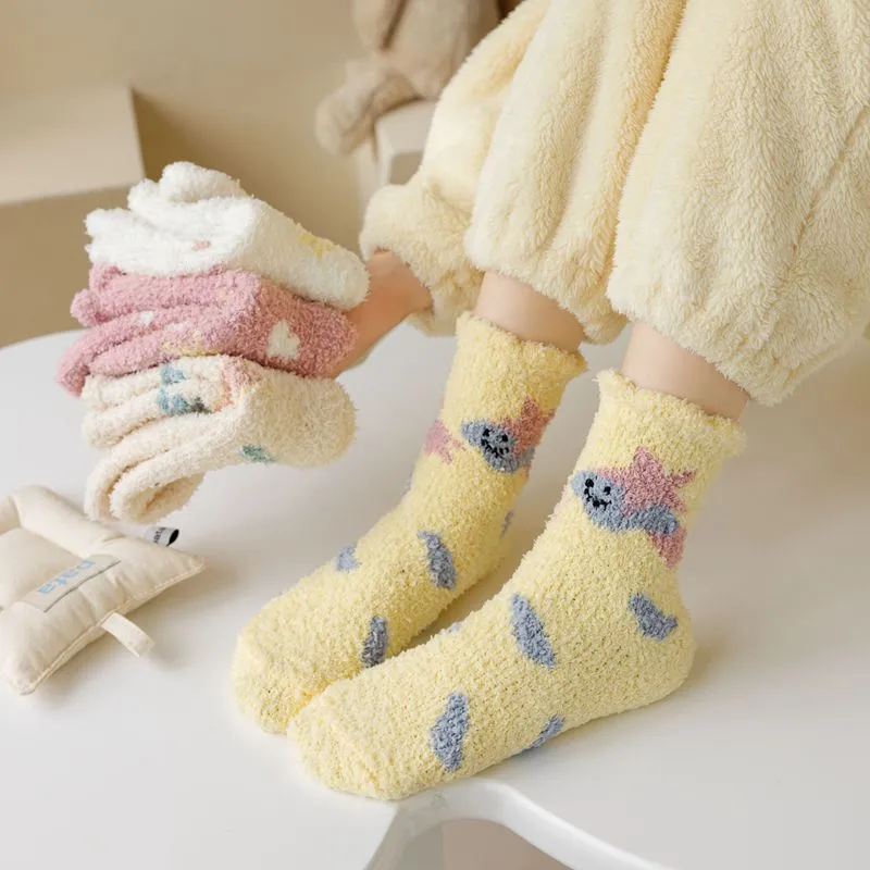 Kawaii Socks Coral Fleece Women's Winter Floor-Length Socks Cozy Cute and Bestselling for the Winter