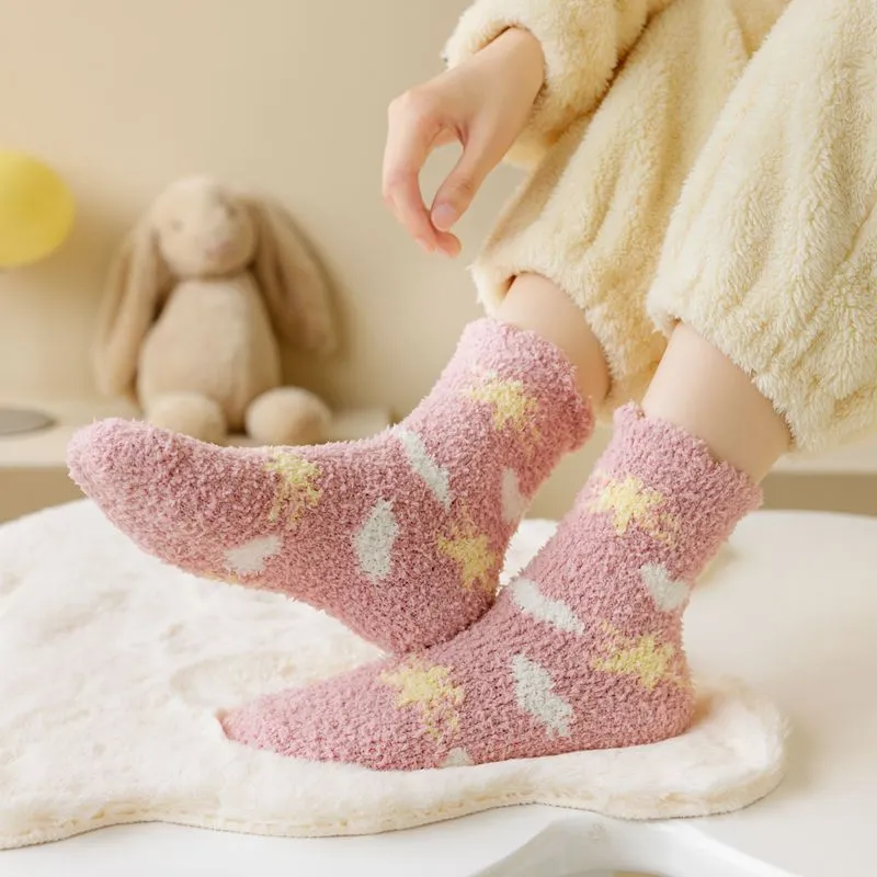 Kawaii Socks Coral Fleece Women's Winter Floor-Length Socks Cozy Cute and Bestselling for the Winter