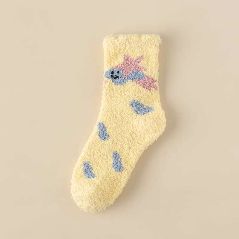Kawaii Socks Coral Fleece Women's Winter Floor-Length Socks Cozy Cute and Bestselling for the Winter
