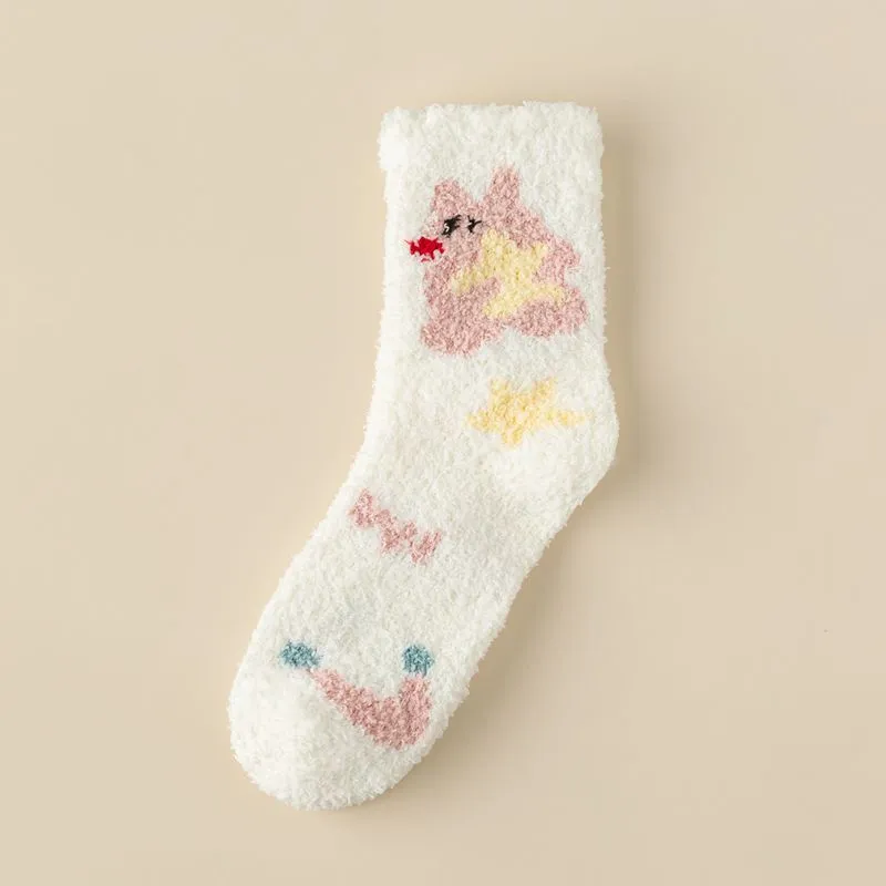 Kawaii Socks Coral Fleece Women's Winter Floor-Length Socks Cozy Cute and Bestselling for the Winter