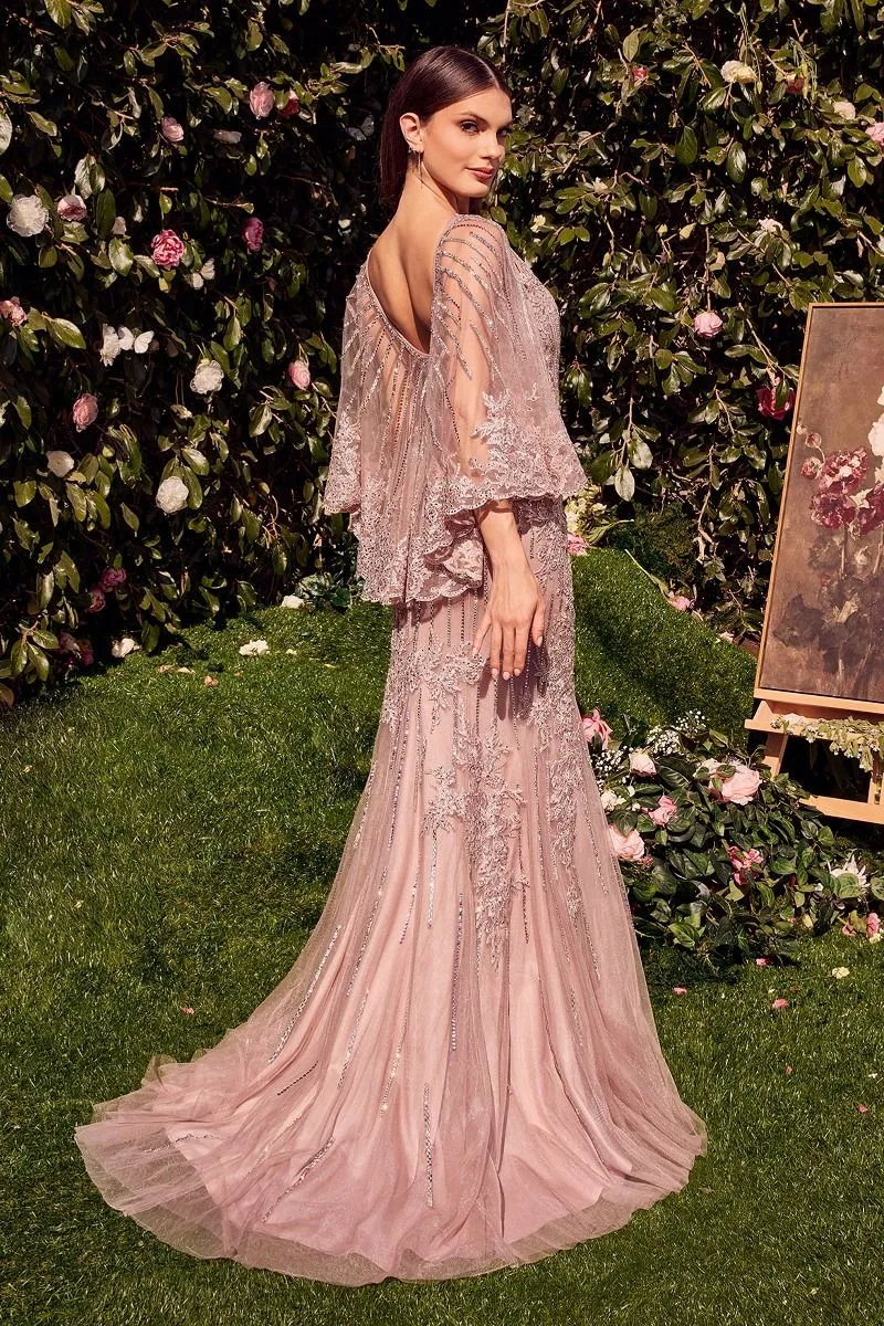 LACE FITTED CAPLET GOWN CDMA105