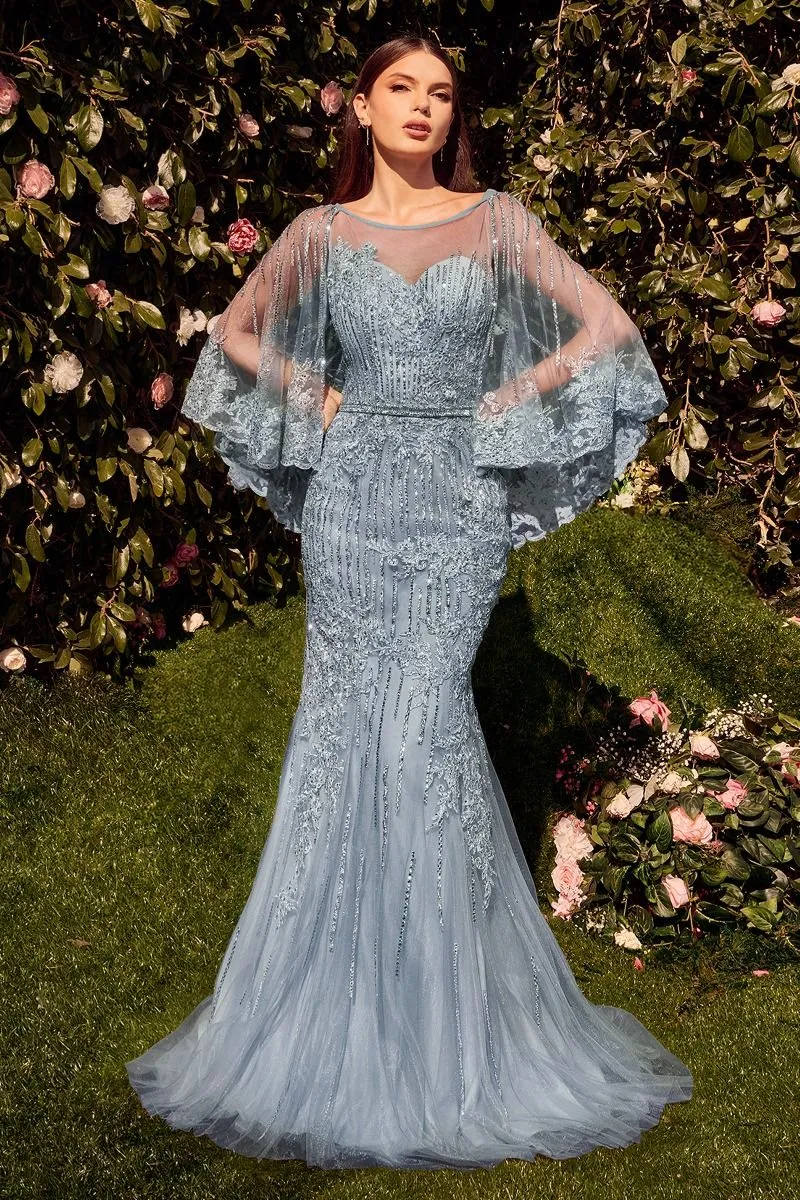 LACE FITTED CAPLET GOWN CDMA105