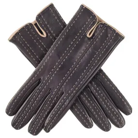 Ladies Black and Taupe Cashmere Lined Leather Gloves