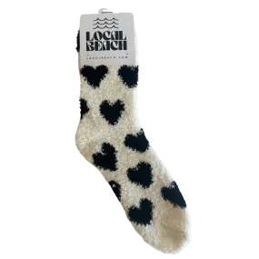 Local Beach Love Collection Heart Cozy Socks - BLACK/CREAM
