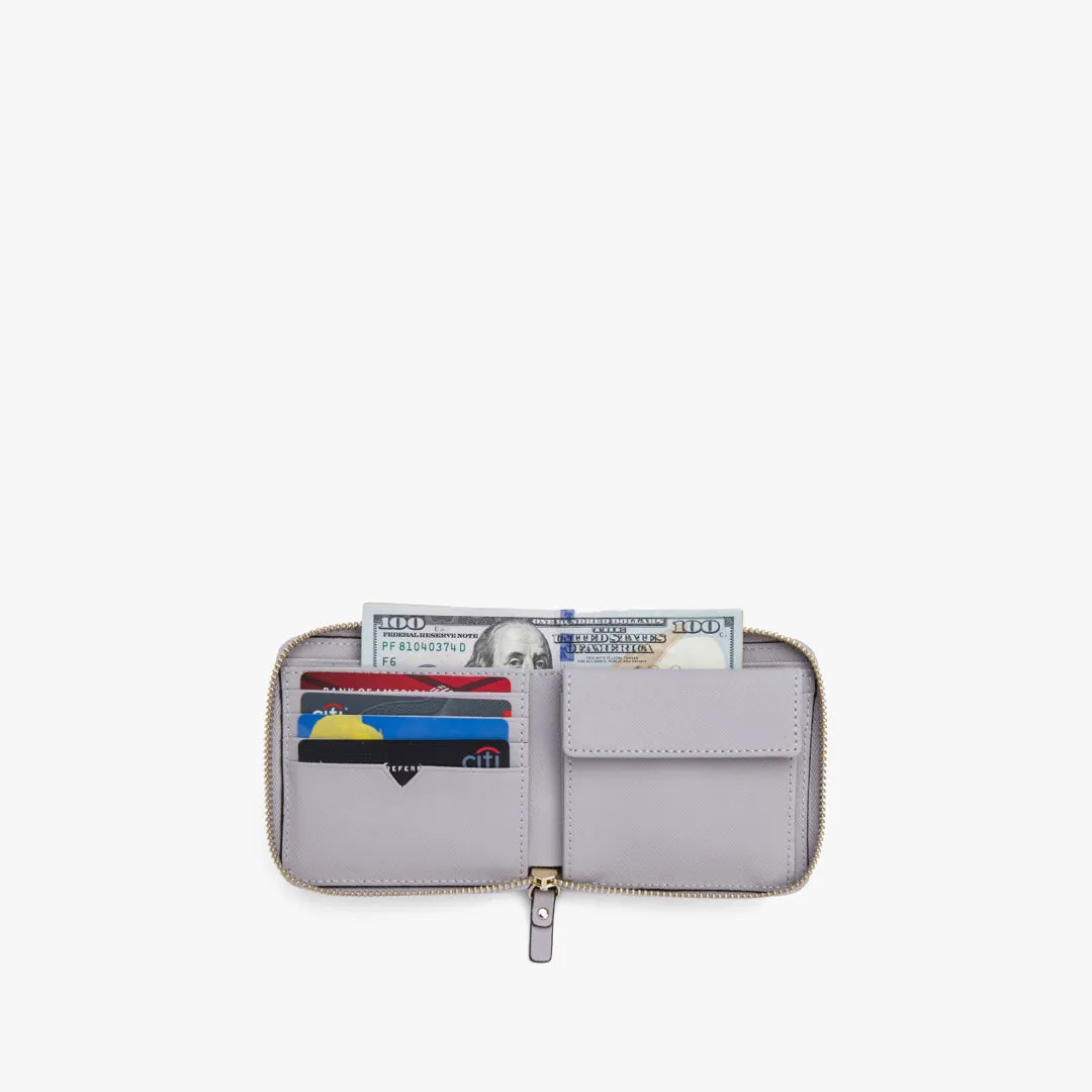 Mallorca Small Wallet - Saffiano Leather - Light Grey / Gold / Grey
