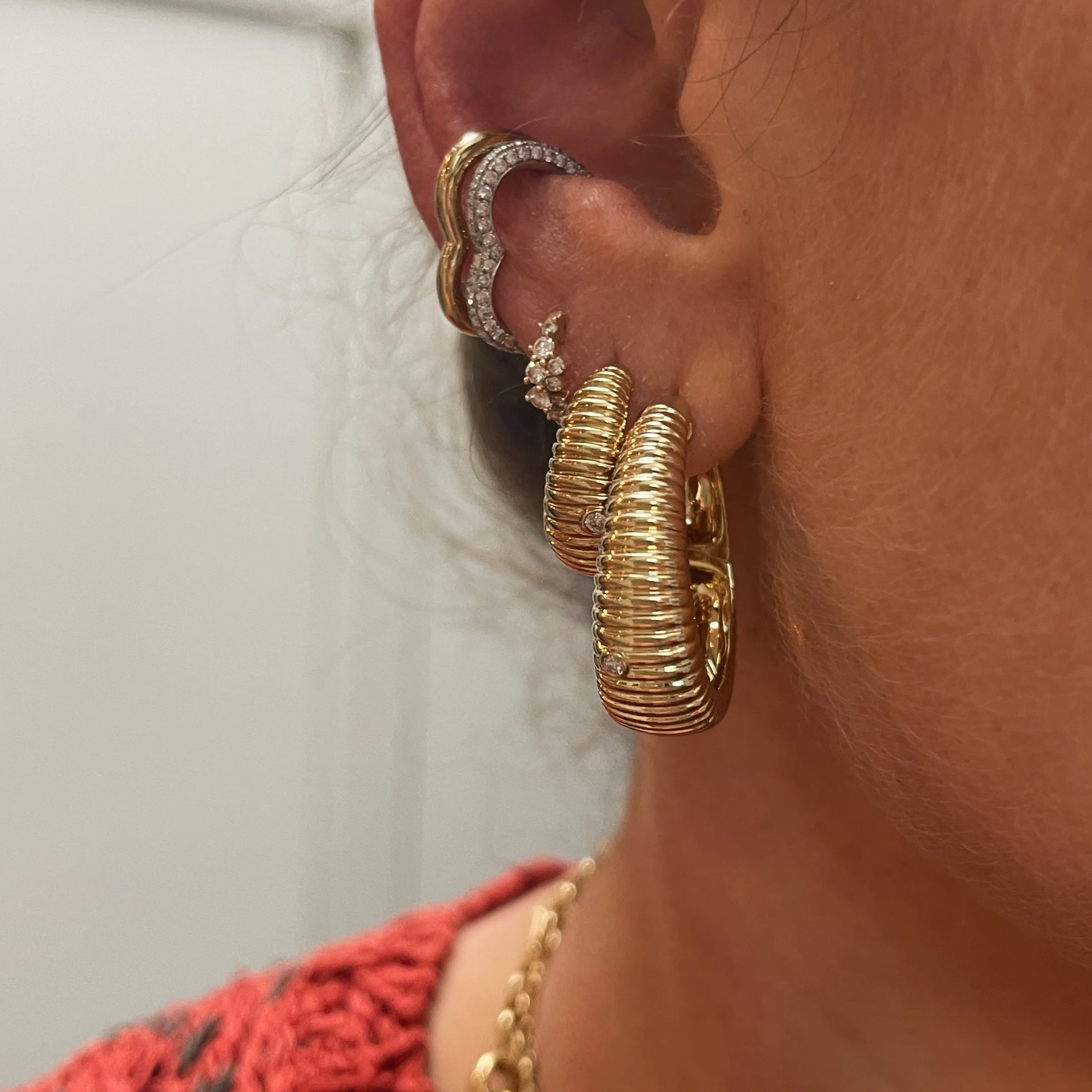 Maxi Fluted Tapered Diamond Bezel Hoop Earrings