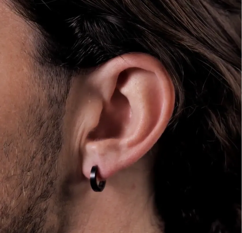 Men's Black Huggie Hoop Earrings