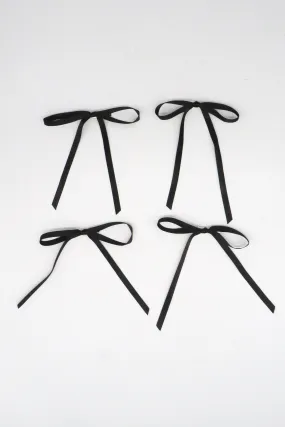 Mini Satin Bow Hair Clip 4 Pack in Black