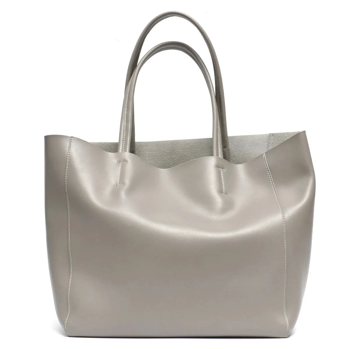 Modern Women Classic Real Leather Large Capacity with Zip Liner Purse Daily Big Shoulder Handbags