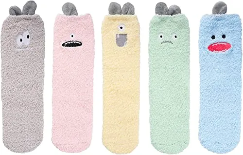 Monster Lover Gifts for Women Monster Gifts for Girl Lady Female Fuzzy Crazy Monster Socks 5 Pairs