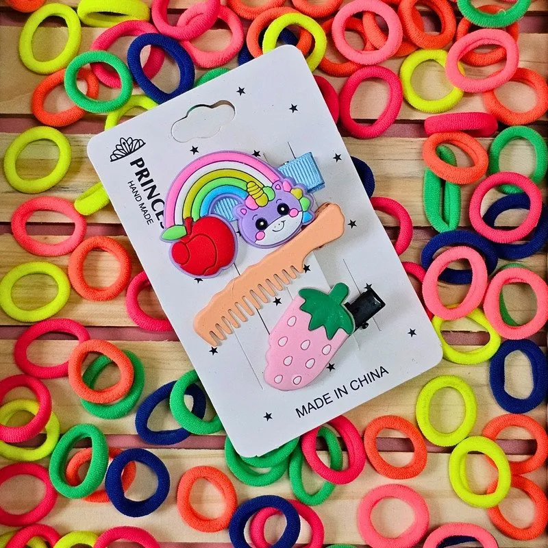 Neon Mini Hair Ties , Rainbow Flower Butterfly Hair Clip Pins (Pack of 2, Multicolor)