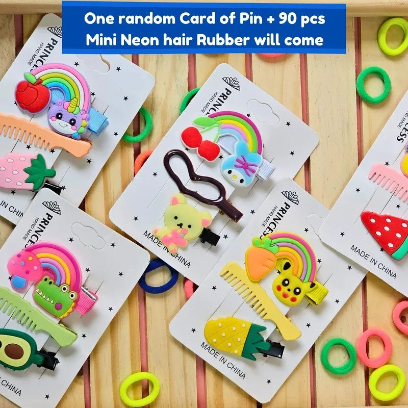 Neon Mini Hair Ties , Rainbow Flower Butterfly Hair Clip Pins (Pack of 2, Multicolor)