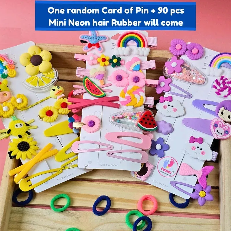 Neon Mini Hair Ties , Unicorn Rainbow Flower Butterfly Hair Clip Pins (Pack of 2, Multicolor)