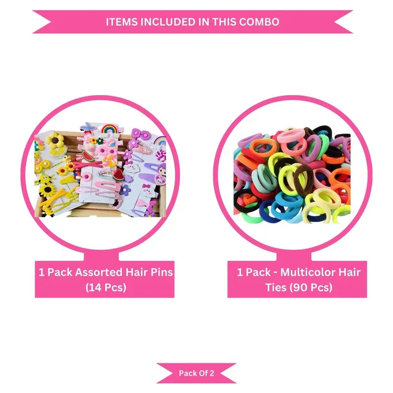 Neon Mini Hair Ties , Unicorn Rainbow Flower Butterfly Hair Clip Pins (Pack of 2, Multicolor)