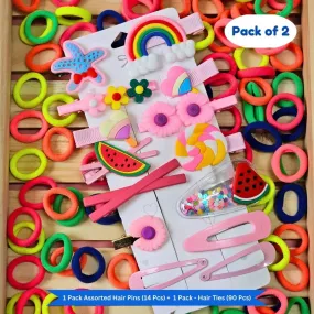 Neon Mini Hair Ties , Unicorn Rainbow Flower Butterfly Hair Clip Pins (Pack of 2, Multicolor)