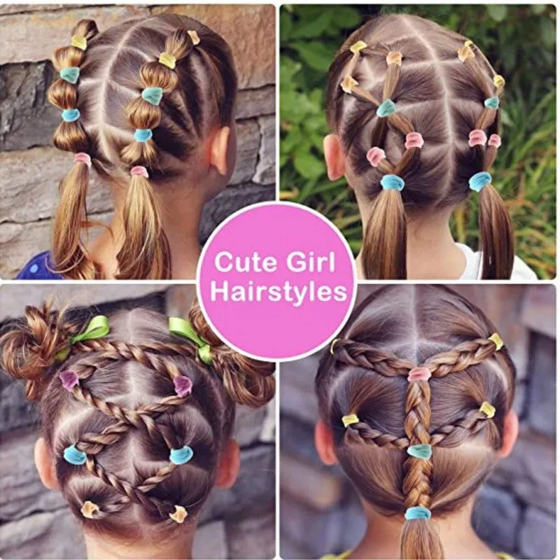 Pastel Mini Hair Ties with Teddy Flower Rainbow Cartoon hair Clip set (Pack of 2, Multicolor)