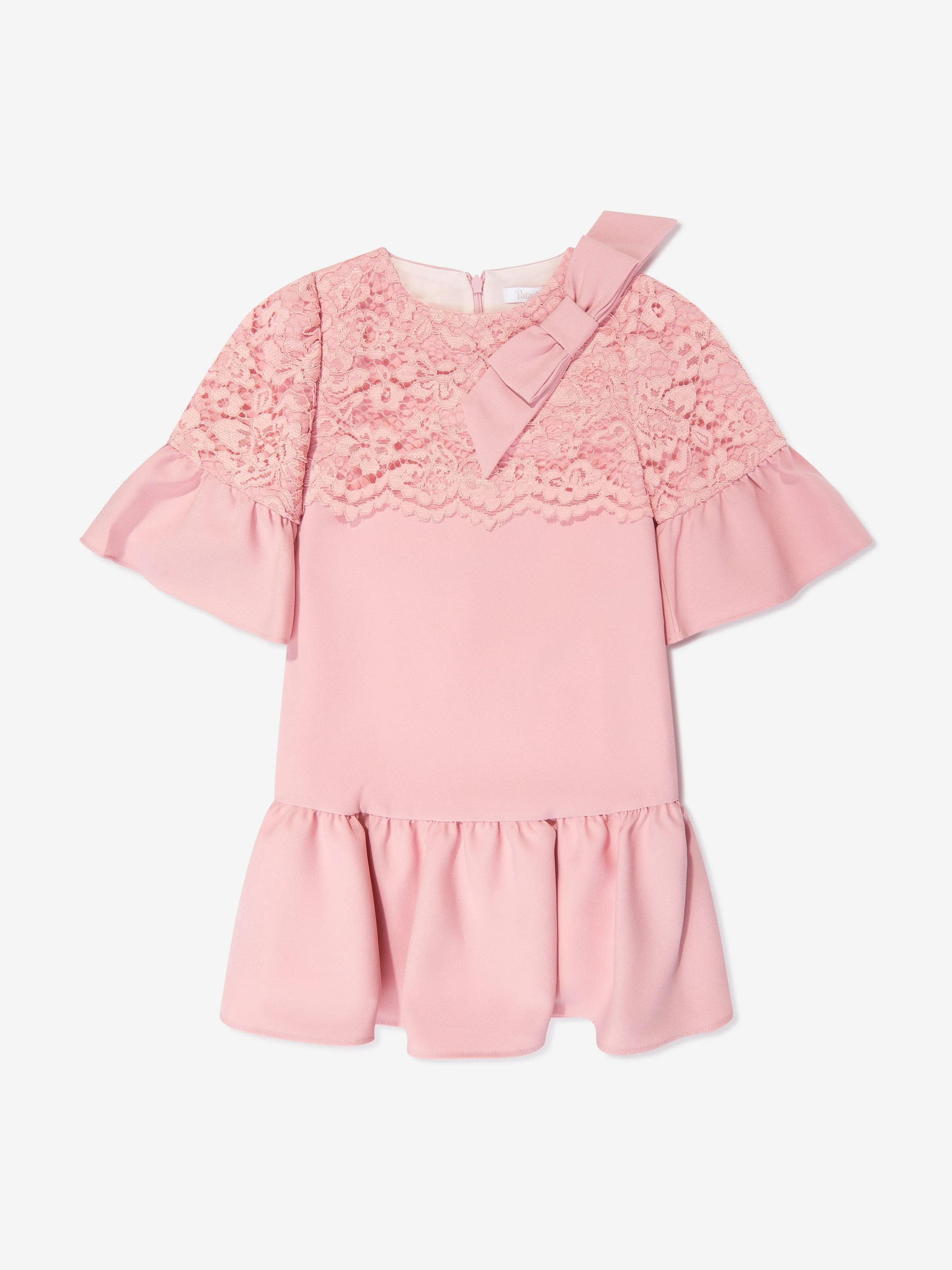 Patachou Girls Crepe and Lace Dress in Pink