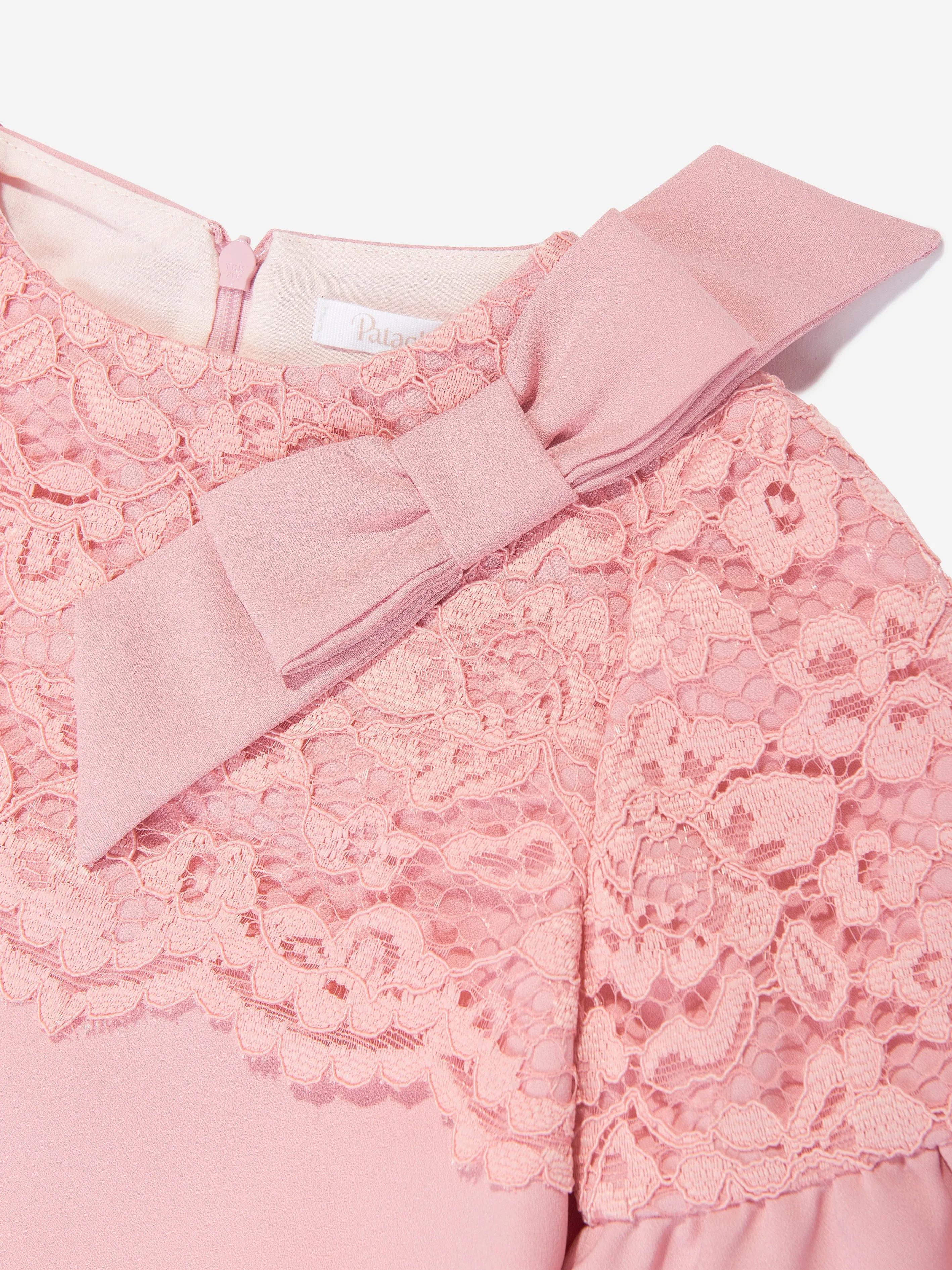 Patachou Girls Crepe and Lace Dress in Pink