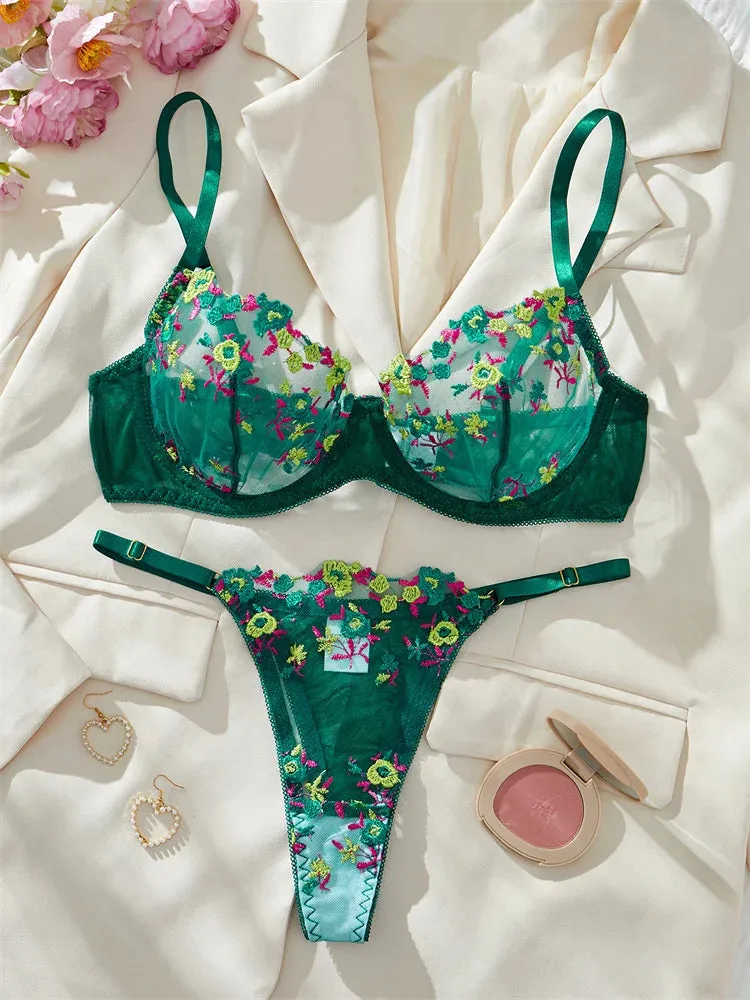 #PB Floral Lingerie Delicate Embroidery Set