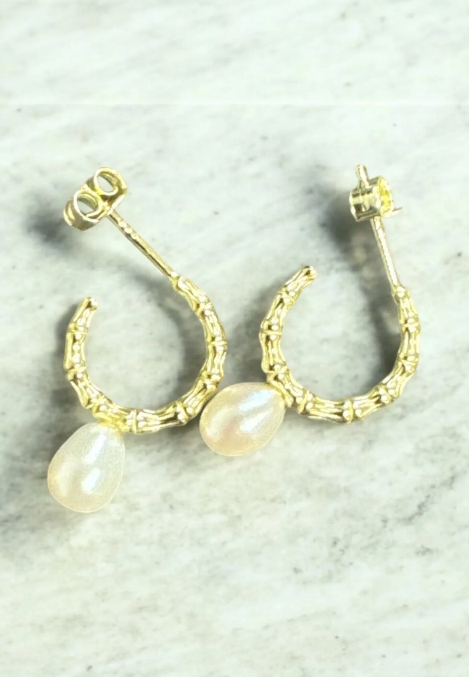 Pearl And Bark Harmony Hoop Earrings Gold