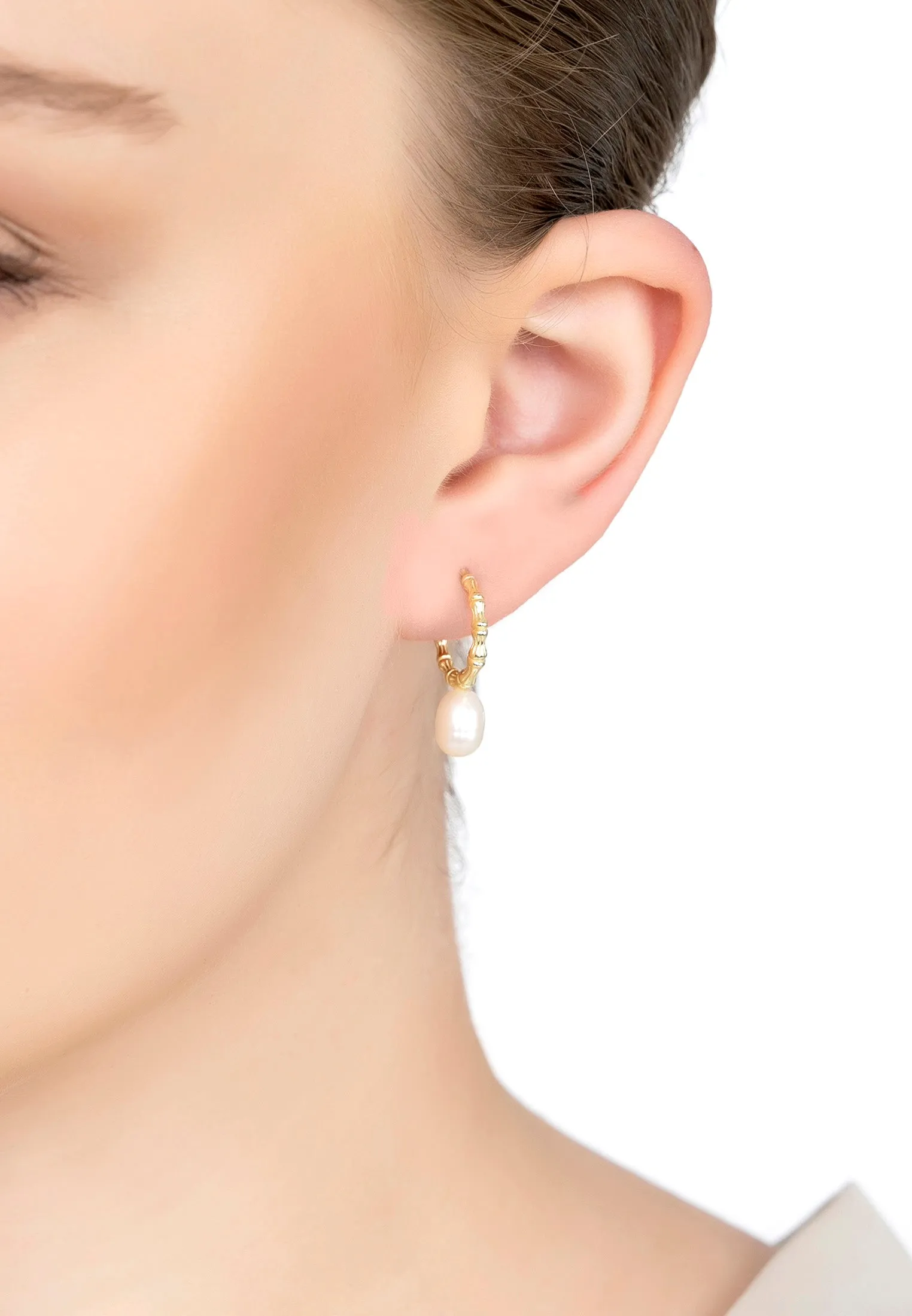 Pearl And Bark Harmony Hoop Earrings Gold