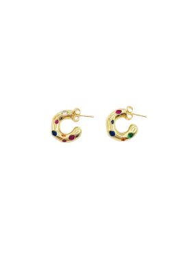 Rainbow Dotted Gold Hoop