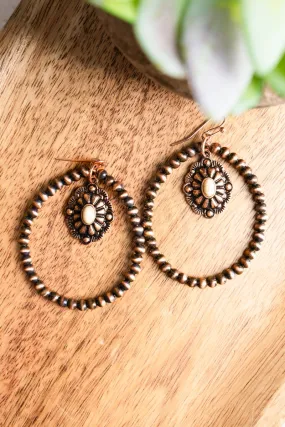 SALE! Concho Copper Navajo Inspired Pearl Hoop Earrings