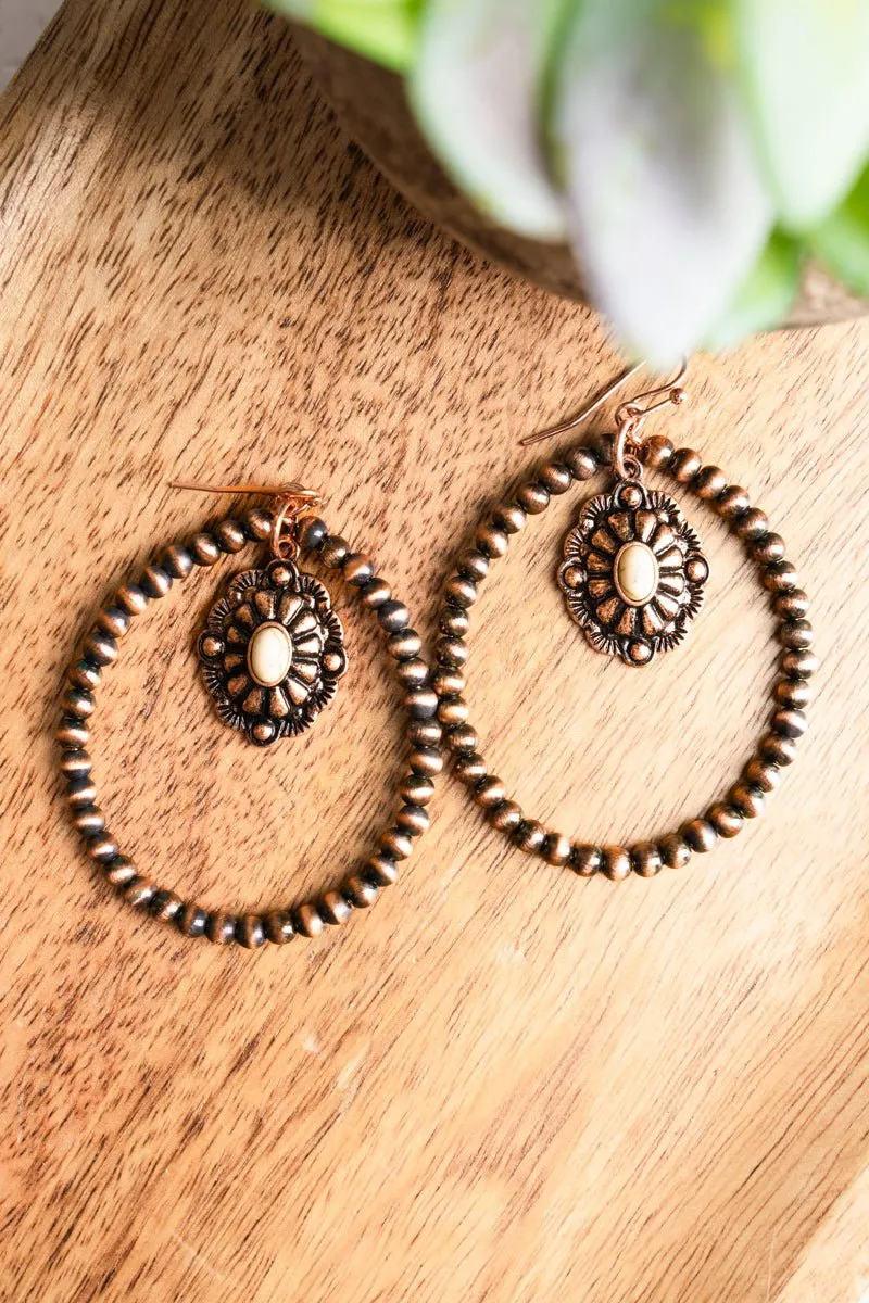 SALE! Concho Copper Navajo Inspired Pearl Hoop Earrings
