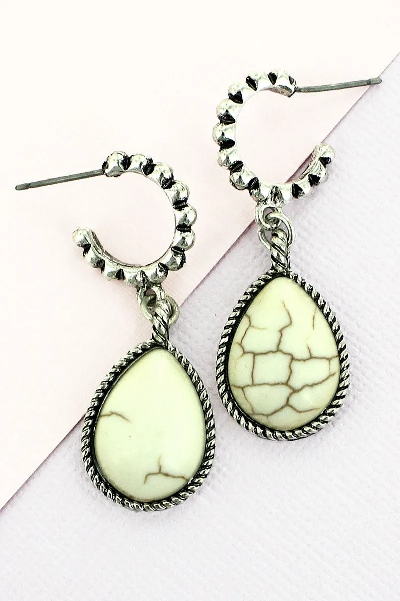 SALE! Howlite Maryam Teardrop Hoop Earrings