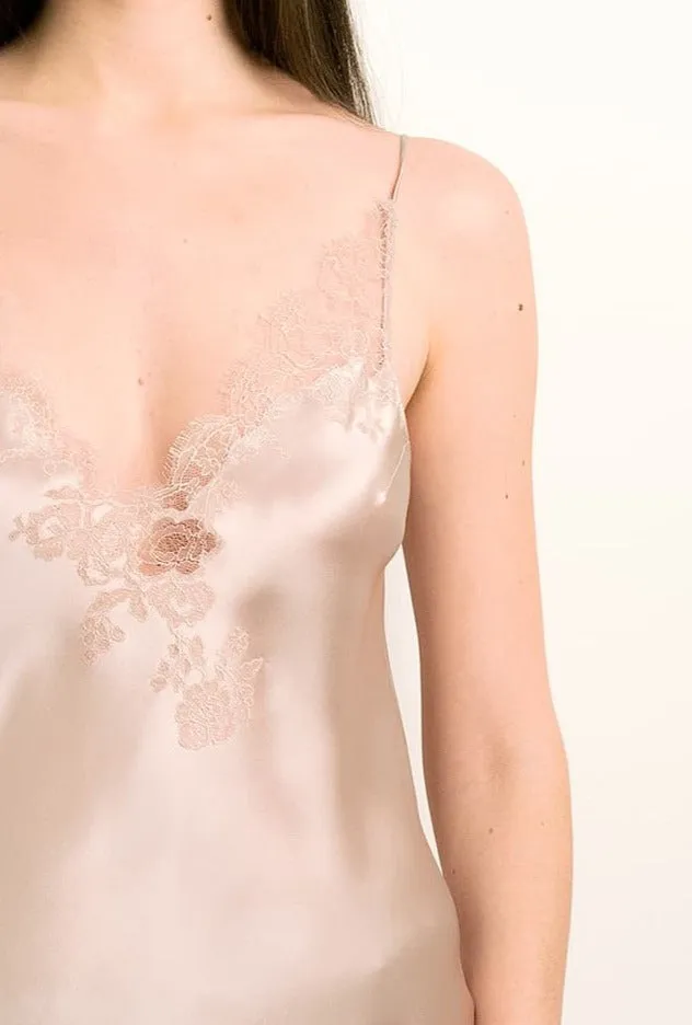 Silk floaty shorts - Dove grey and Rosa Caudry lace