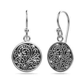 Solid 925 Signature Silver Petrified Garden Filigree Hook Earrings