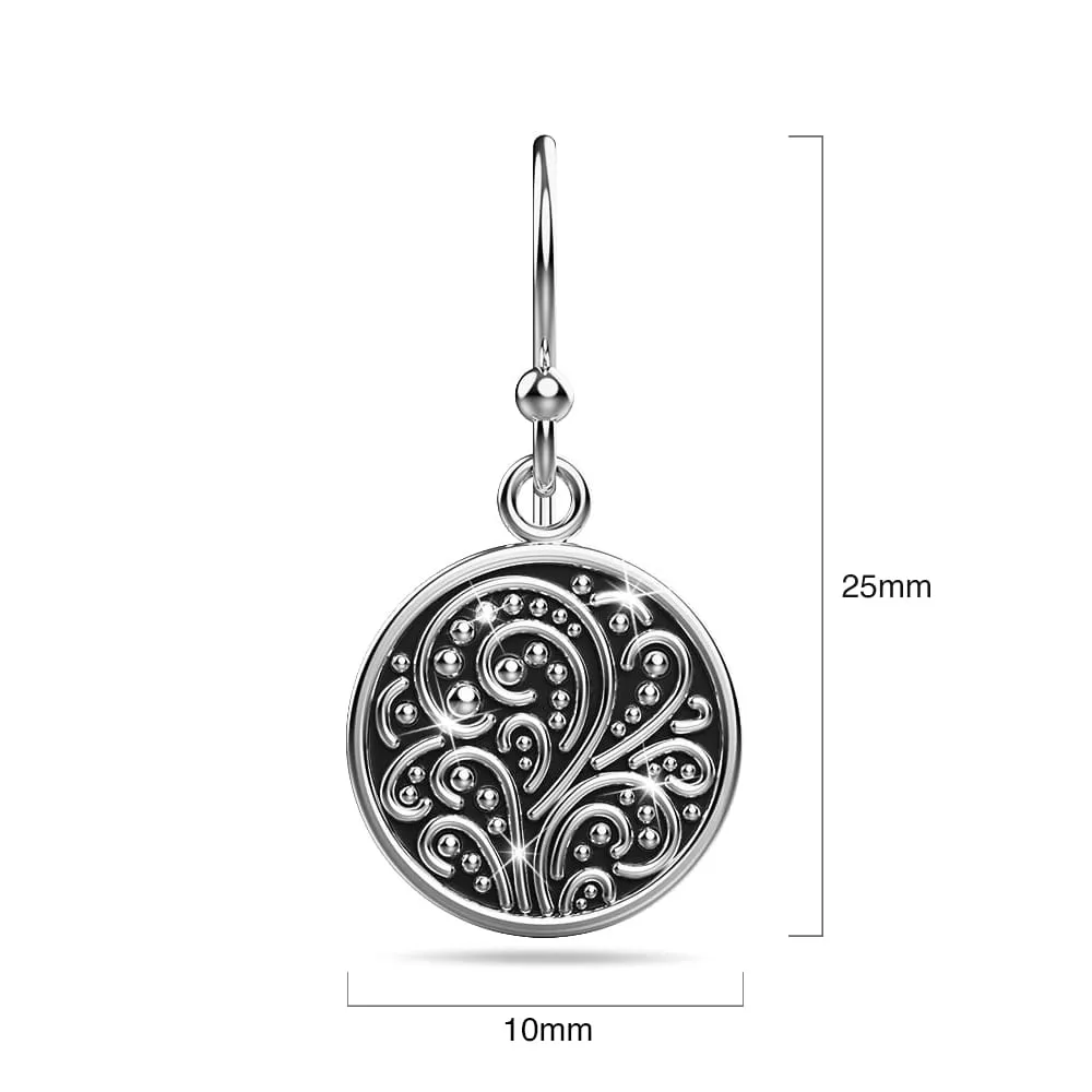 Solid 925 Signature Silver Petrified Garden Filigree Hook Earrings