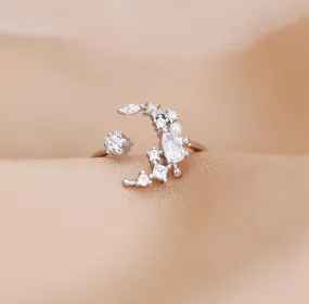 Sterling Silver Moon Star Ring| Adjustable Ring| S925| Diamond moon| Romantic| Best gift |Galaxy