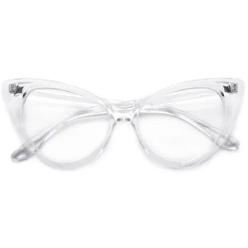 Super Cat Eye Vintage Inspired Fashion Mod Chic High Pointed Clear Frame Eyewear